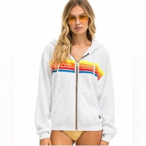 EUC - Aviatior Nation Five Stripe Zip Hoodie In Neon Rainbow. Size Small